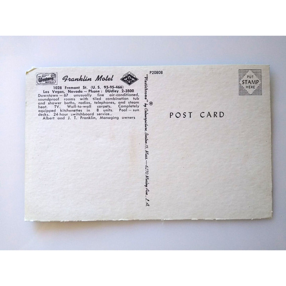 Franklin Motel Postcard Las Vegas Nevada Old Cars Swimming Pool People Chrome - Picture 4 of 4